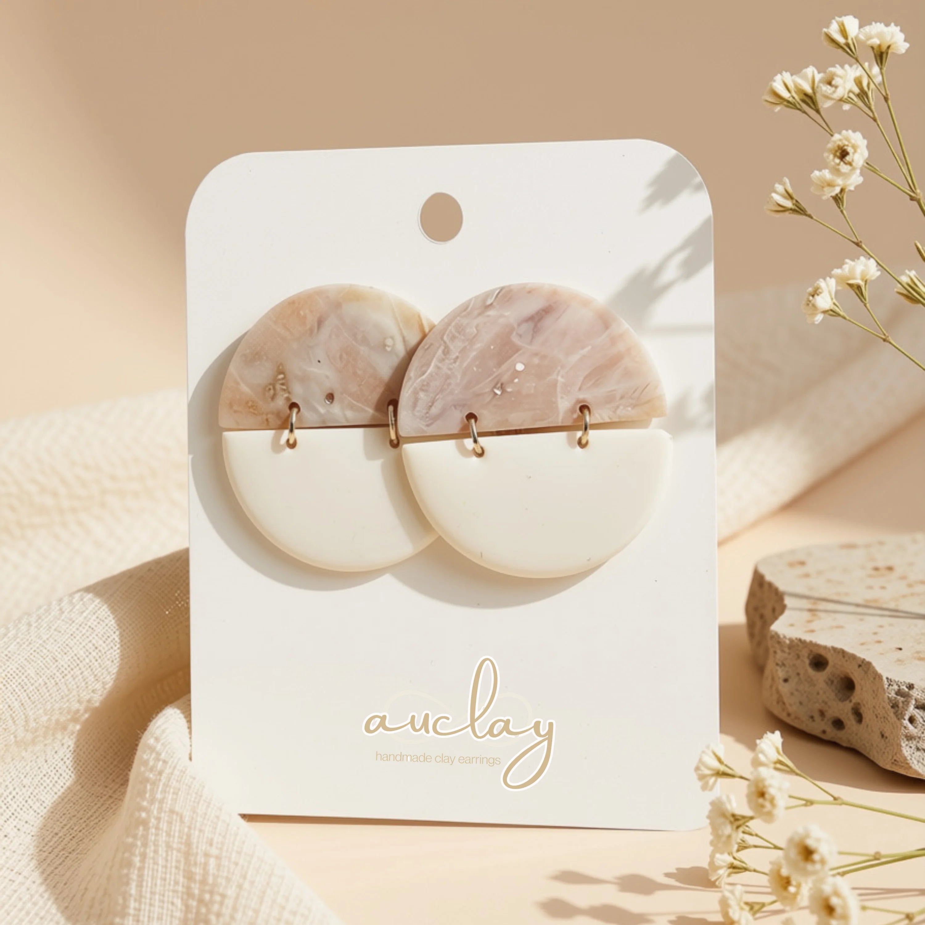 Ashley Statement White Marble Half Circles