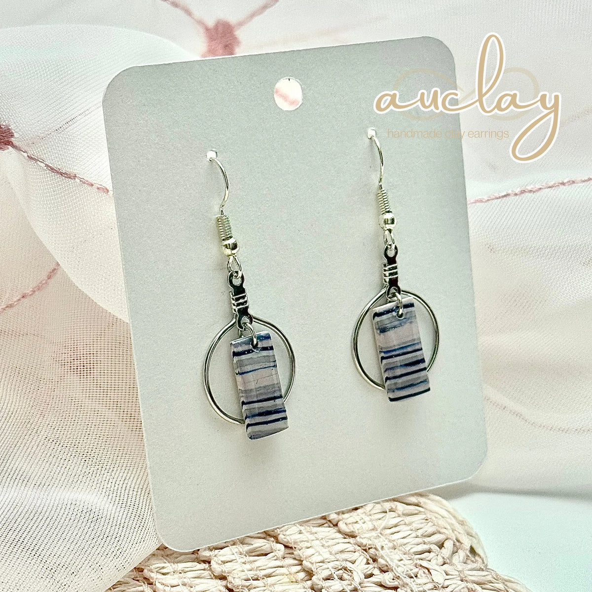 Shellie Delicate Stripe Small Bar Hoop Dangle