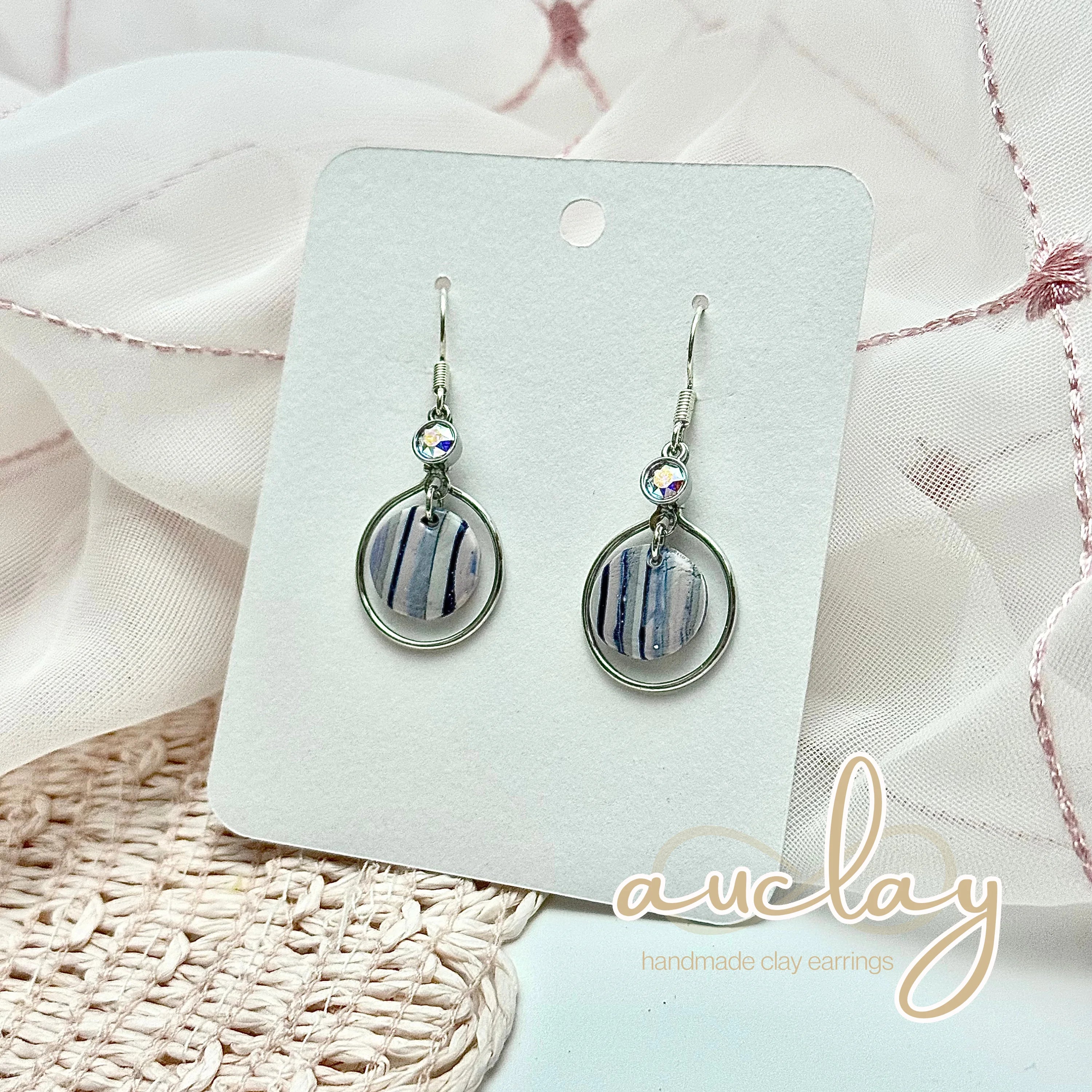 Shellie Delicate Striped Circle Stone Hoop Dangle