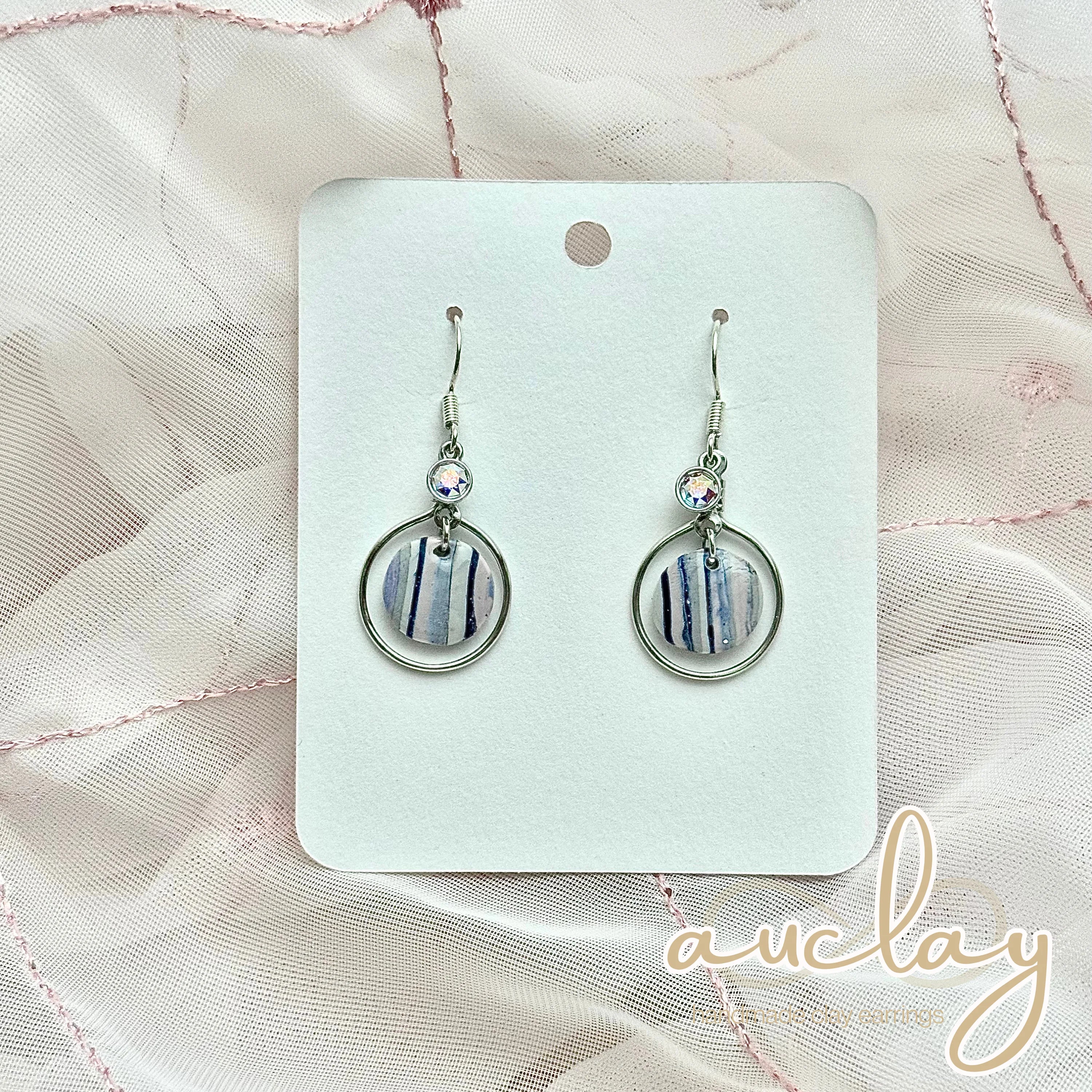 Shellie Delicate Striped Circle Stone Hoop Dangle
