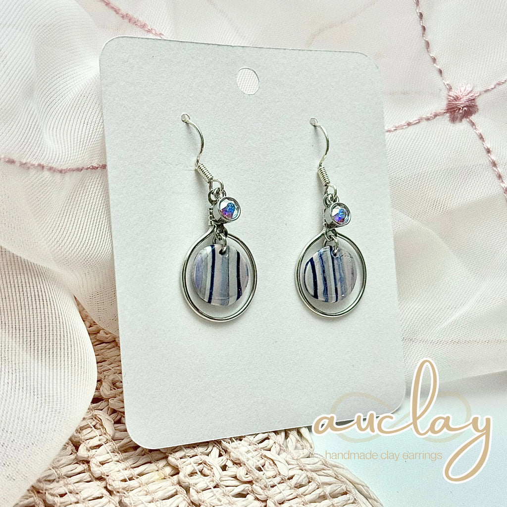 Shellie Delicate Striped Circle Stone Hoop Dangle