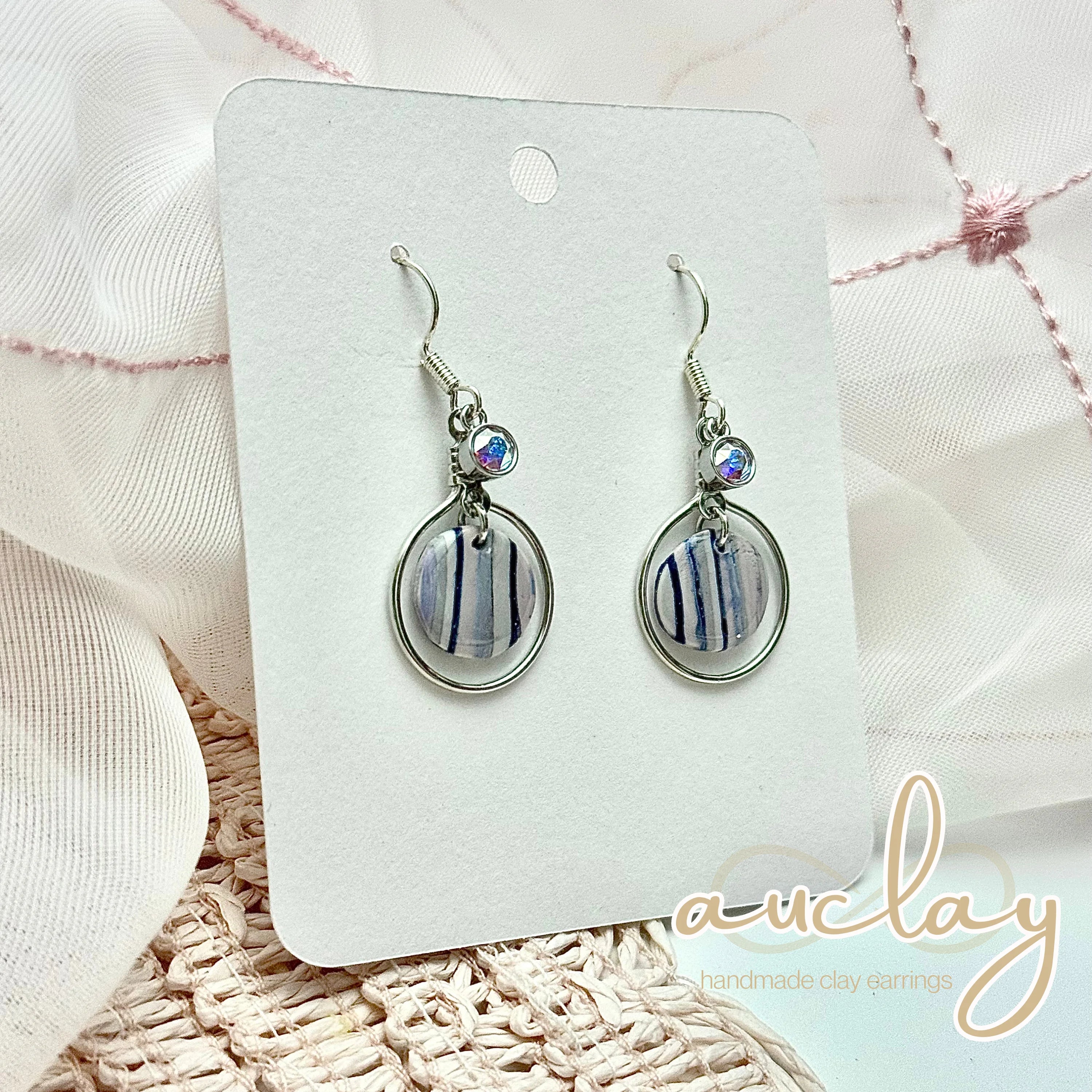 Shellie Delicate Striped Circle Stone Hoop Dangle