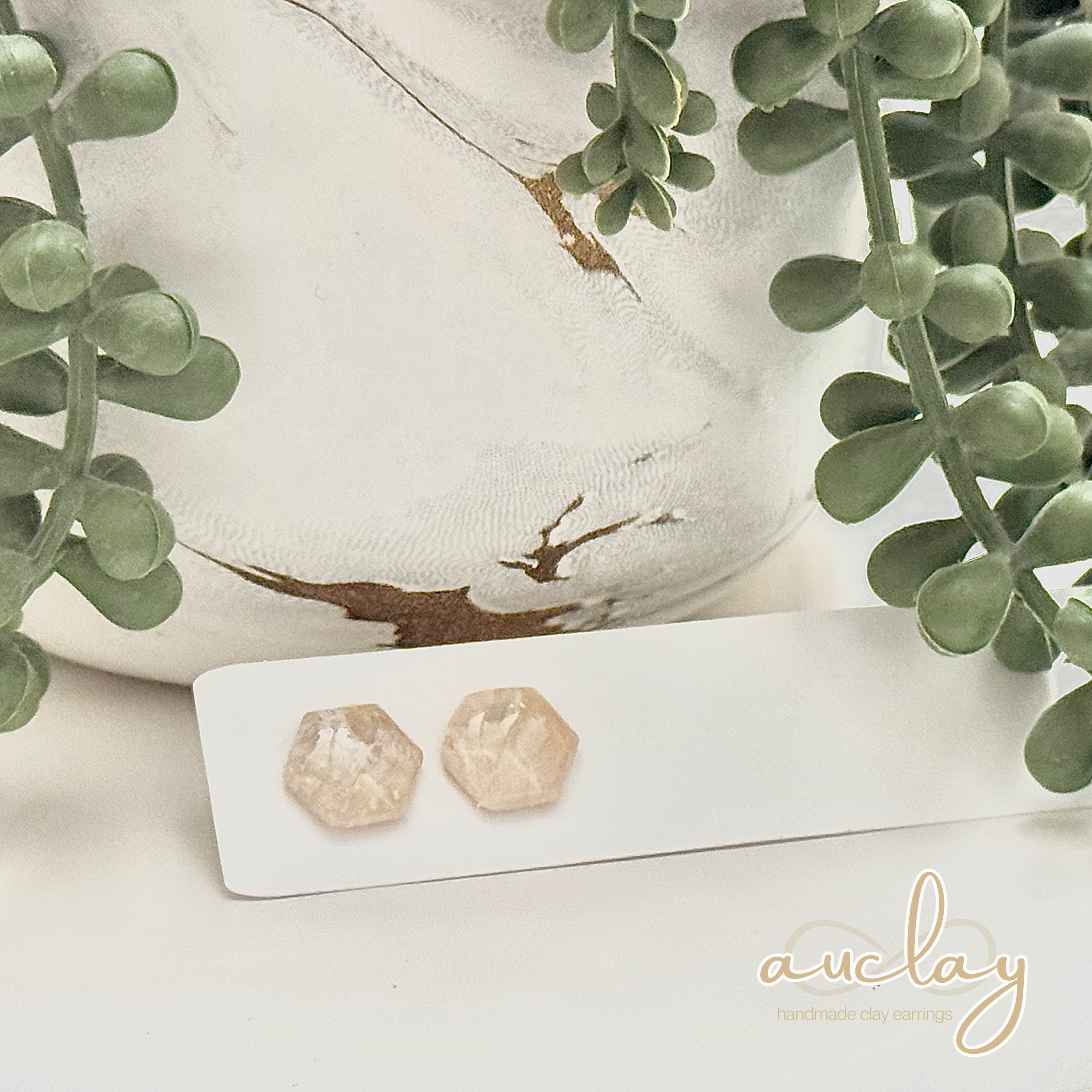 Millie Everyday Gold Marble Hexagon Stud