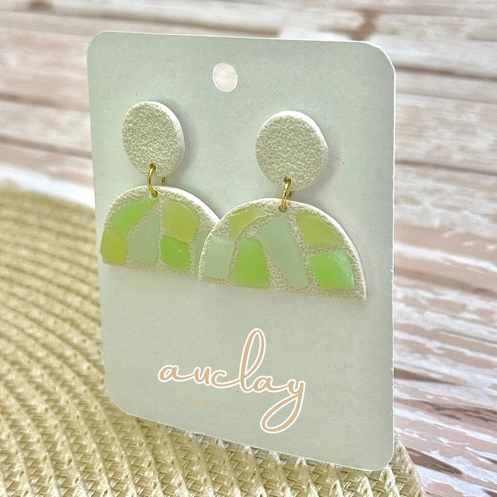 Maisie Delicate Seaglass Mosaic Half Circle Dangle Stud