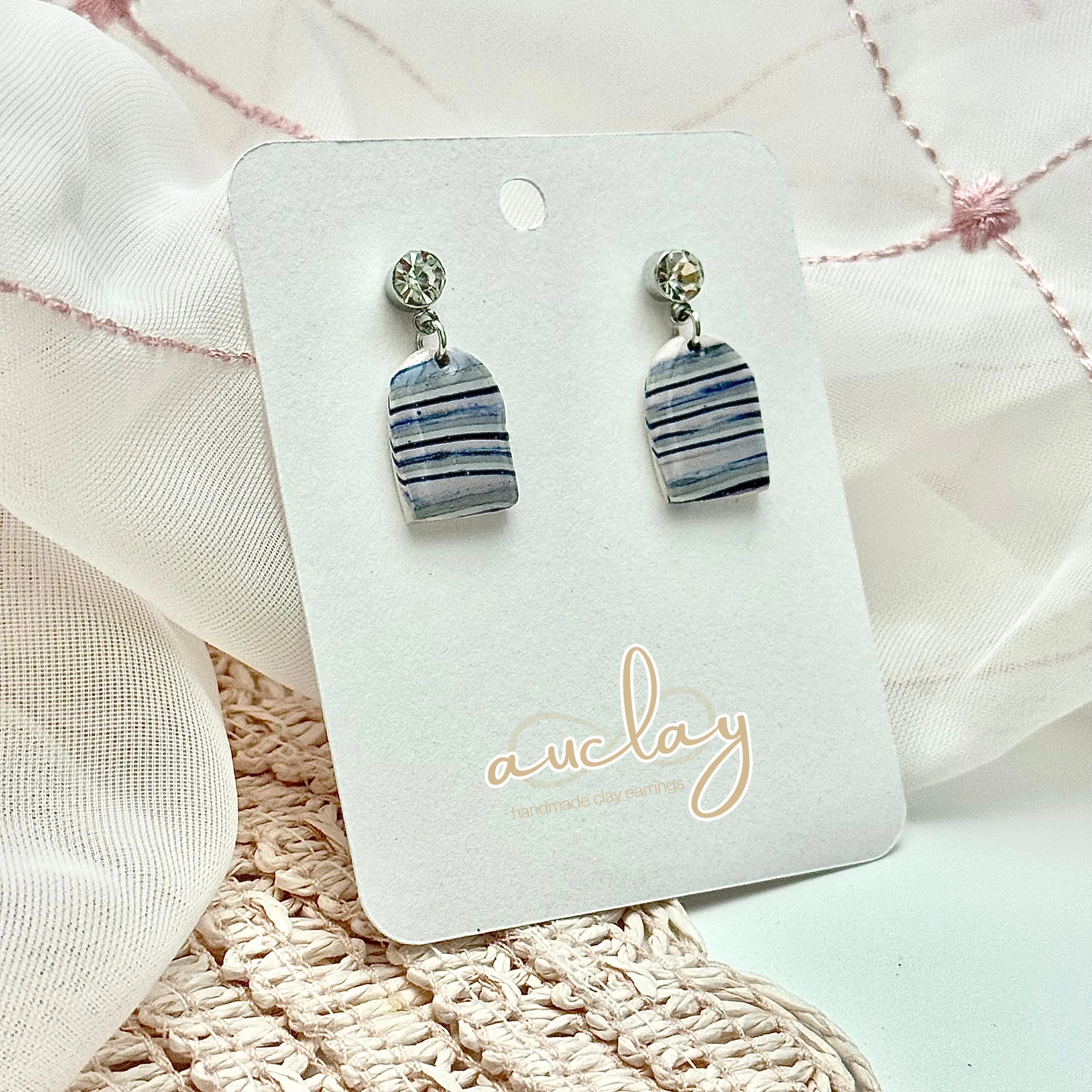 Shellie Delicate Horizontal Striped Arch Stone Dangle
