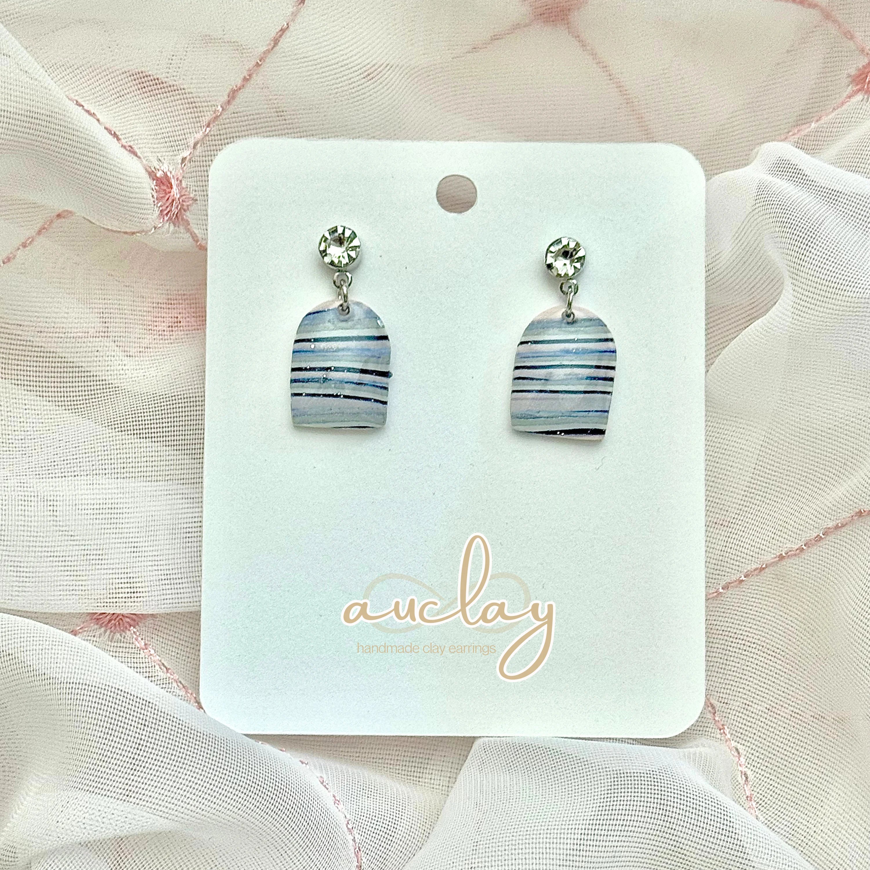 Shellie Delicate Horizontal Striped Arch Stone Dangle