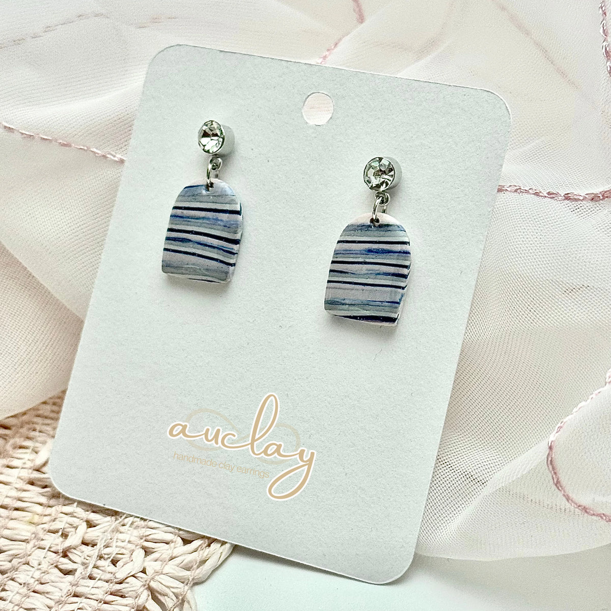 Shellie Delicate Horizontal Striped Arch Stone Dangle
