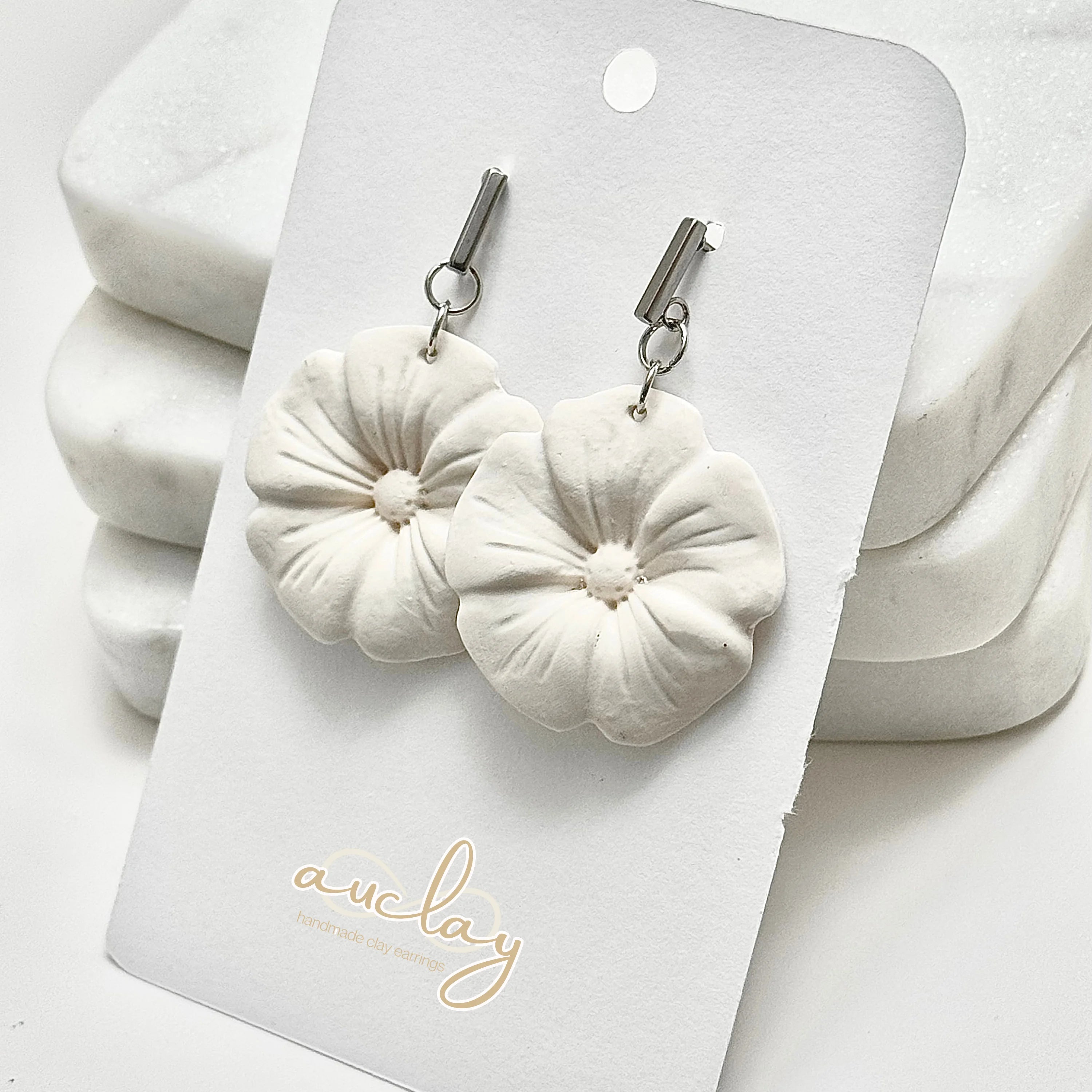 Chanti Statement White Flower Silver Bar Dangle